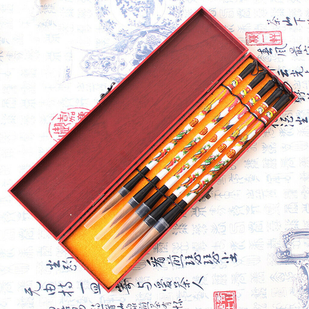 5pcs Ancient Printed Chinese Water Ink Writing Calligraphy Brush Pen Arts