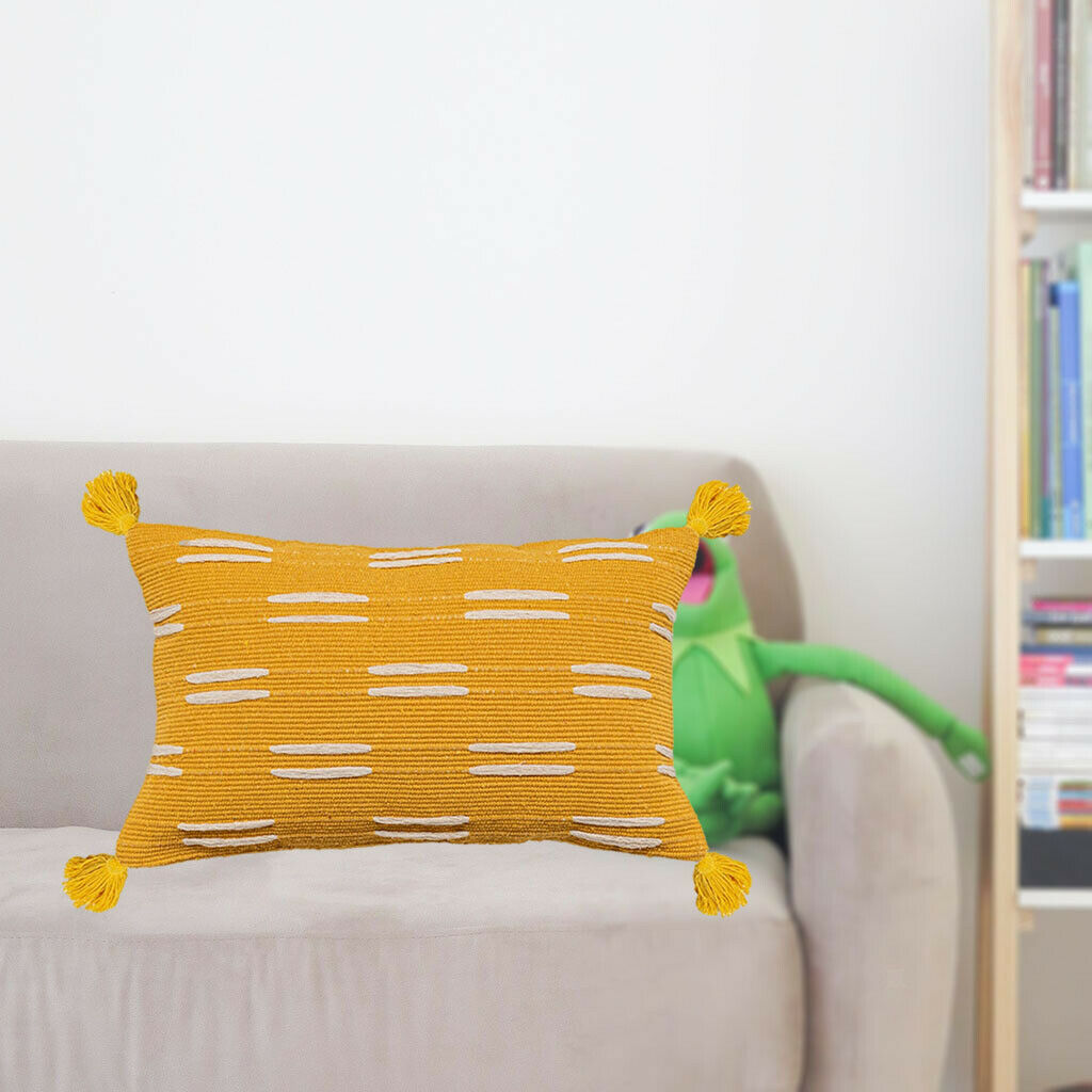 Bohemian Pillow Cover Tufted Four-corner Tassel Farmhouse Yellow Rectangle