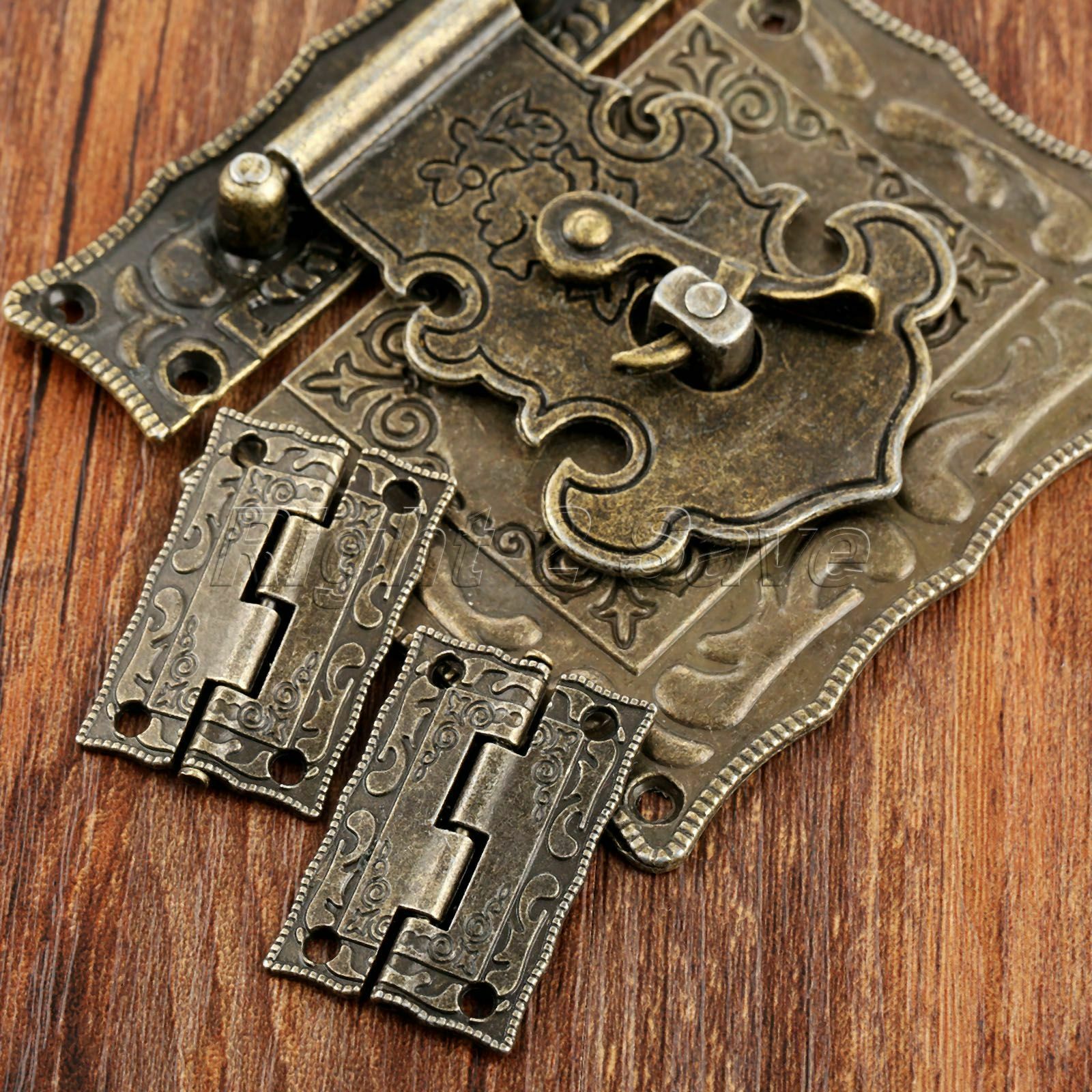 Retro Rectangle Carved Jewelry Box Chest Buckle Toggle Latch Hasp Hook & Hinges