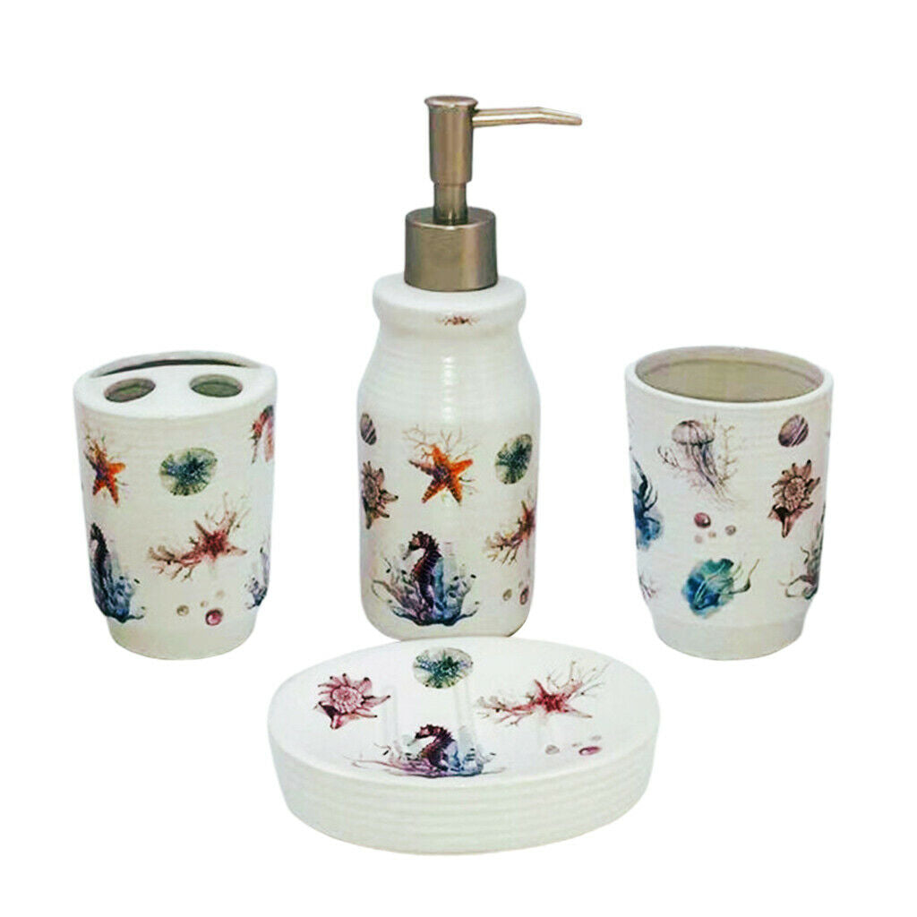 4 Pieces Bathroom Accessory Toothbrush Holder Undersea World Decor Gift