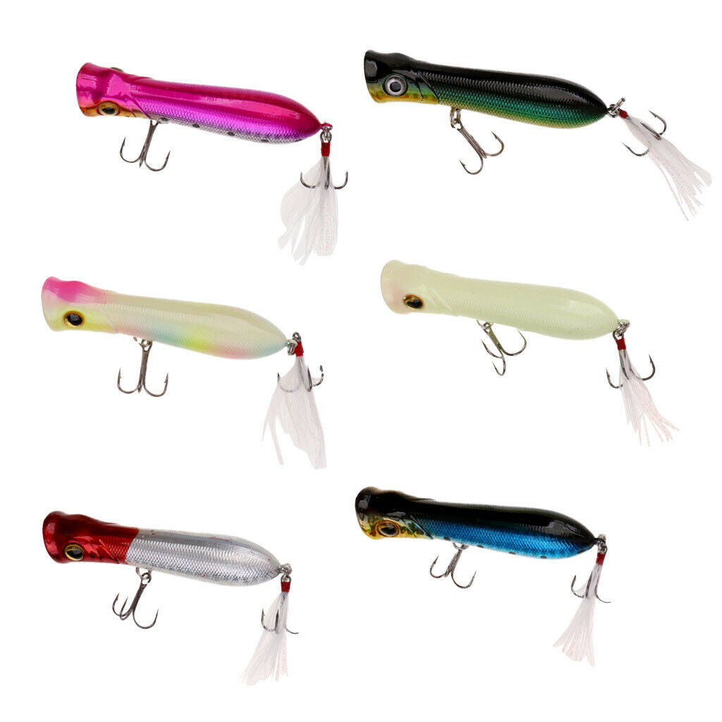 6pcs Popper Floating Hard Plastic Fishing Lure Artificial Bait Hook Lifelike