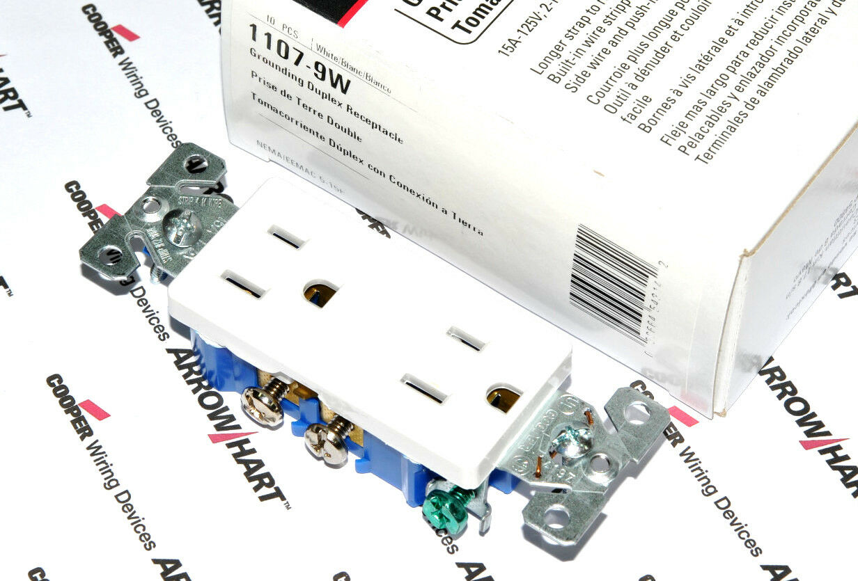 1pcs-COOPER 1107-9W 15A 125V Auto Grounding Decorator Duplex Receptacle 5-15R