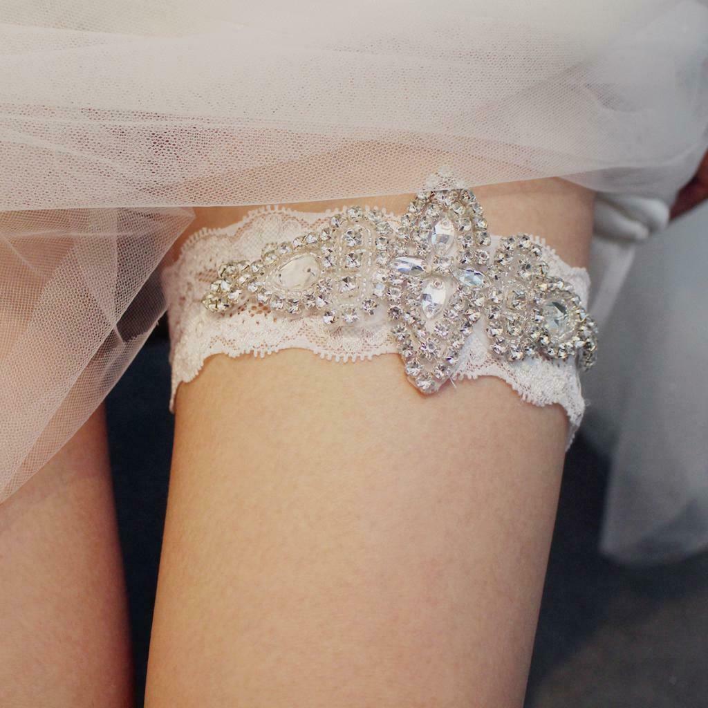 Rhinestone Women Bridal Wedding Garter Lace Dress Accessory 40x5.5cm Fashion