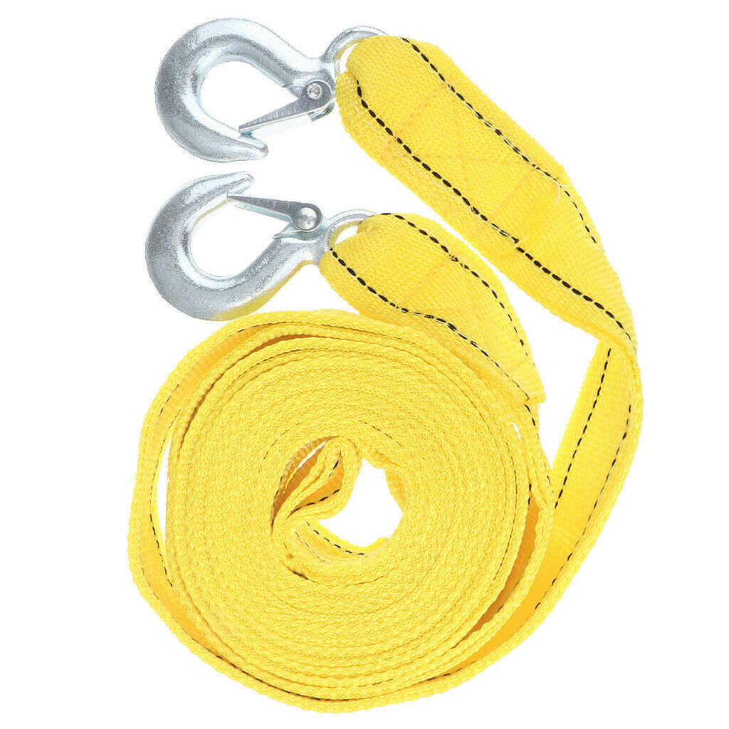 Yellow 4M 5 Ton Car Tow Cable Strap Hooks Emergency Service Towing Pull Rope