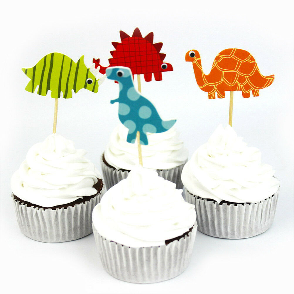 24x/set Dinosaur Toppers Picks Cupcake Topper Baby Shower Birthday Party .l8