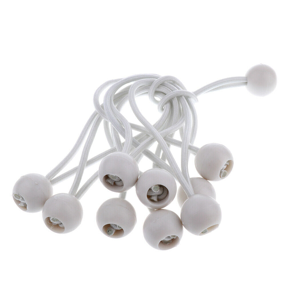 2X 10 Pieces 16cm Heavy Duty Ball Bungee Cord Tie down Cord Canopy Straps White