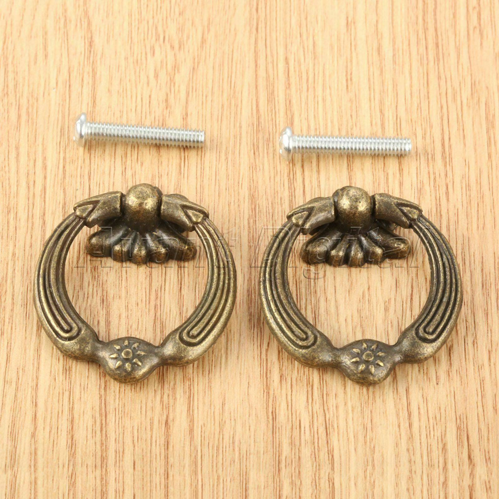 42*36mm Furniture Retro Cabinet Drawer Handles Knobs Jewelry Box Pulls Ring 2Pcs