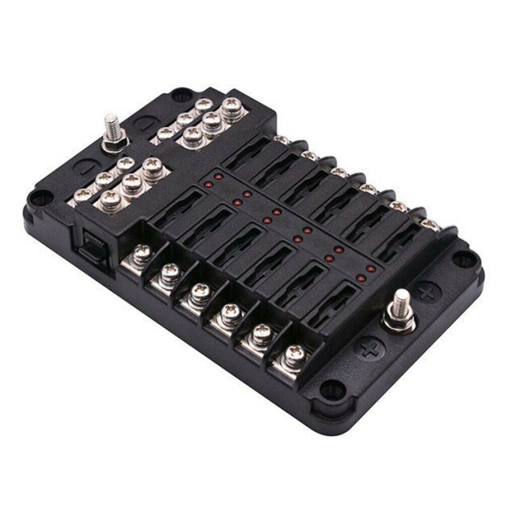 12 Way Automotive Fuse Holder with PC Cover for Car Marine Truck Yacht