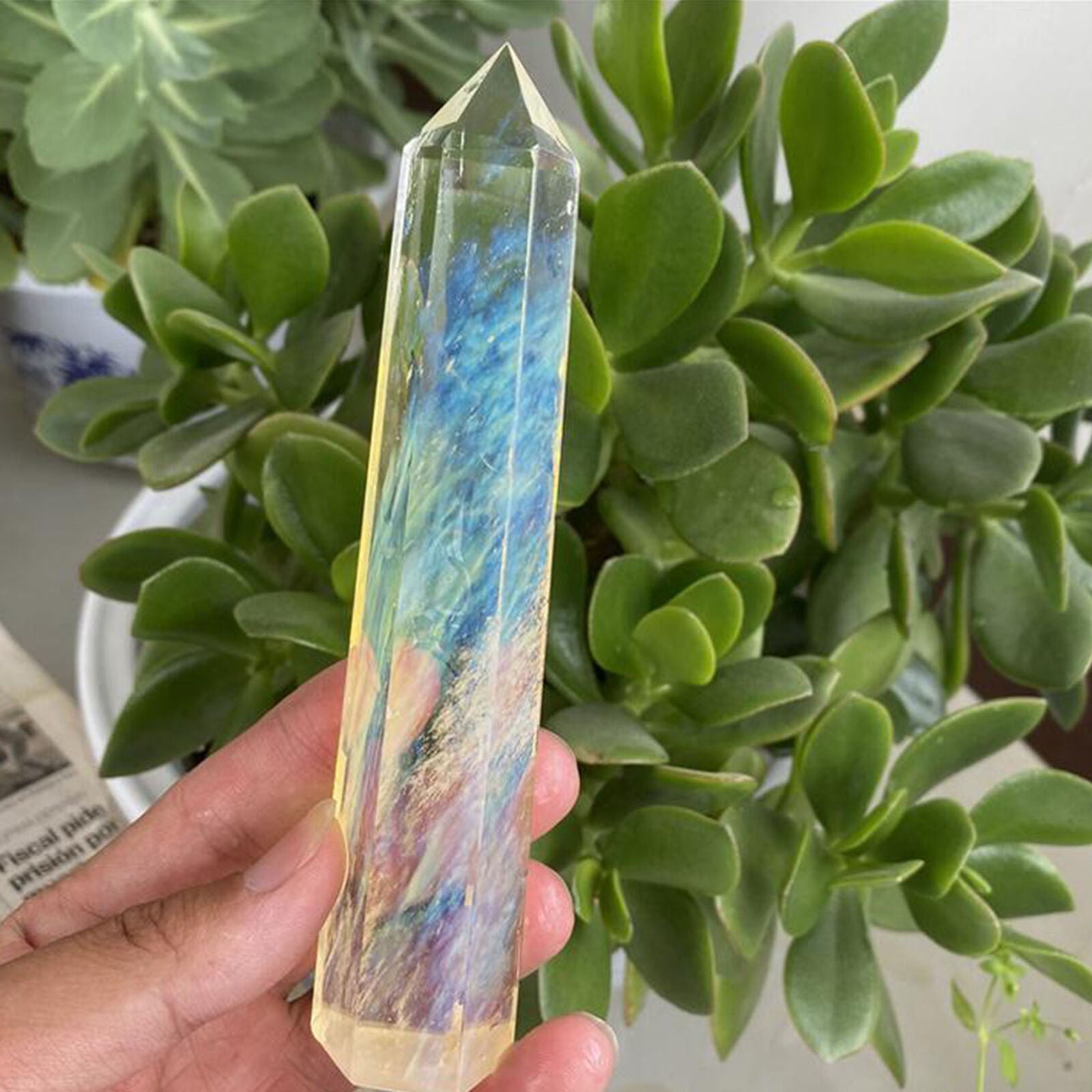 6â€˜â€™ Beautiful Yellow Melting stone Column polished obelisk Wand Point Healing 1P