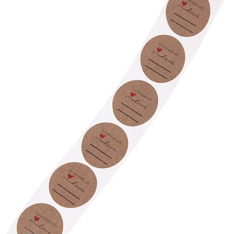 500Pcs/Roll 2.5cm DIY Handmade With Love Label Wedding Stickers Kraft Lab.l8