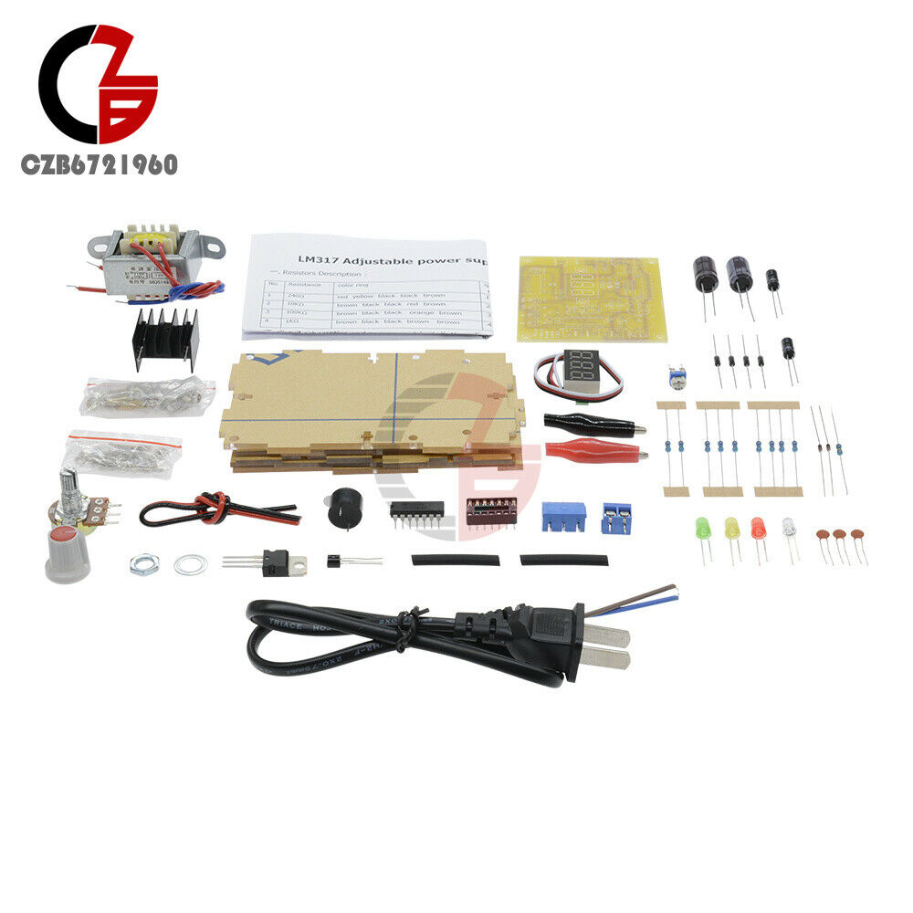 LM317 Adjustable Regulated 1.25V-12V Voltage Power Supply Board Kits w/ Case