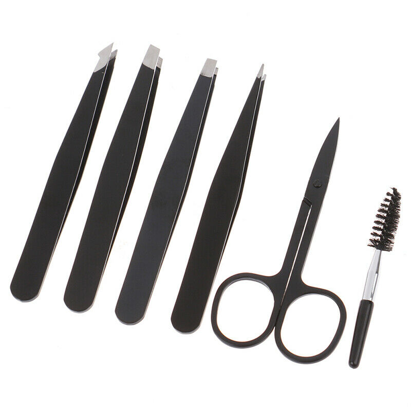 6-piece professional stainless steel eyebrow tweezers set tool with boxBDAU