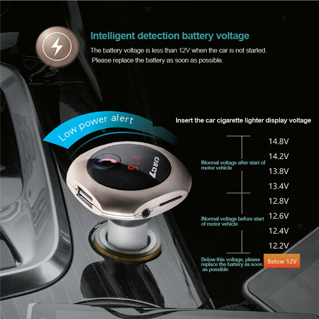 Black-Bluetooth FM Transmitter Car Kit Handsfree Call AUX USB TF Card