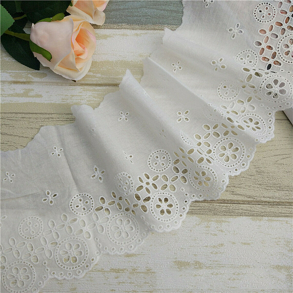 Hollow Lace Trim Cotton Fabric Ribbon Clothing Embroidery Fringe DIY Wedding Art