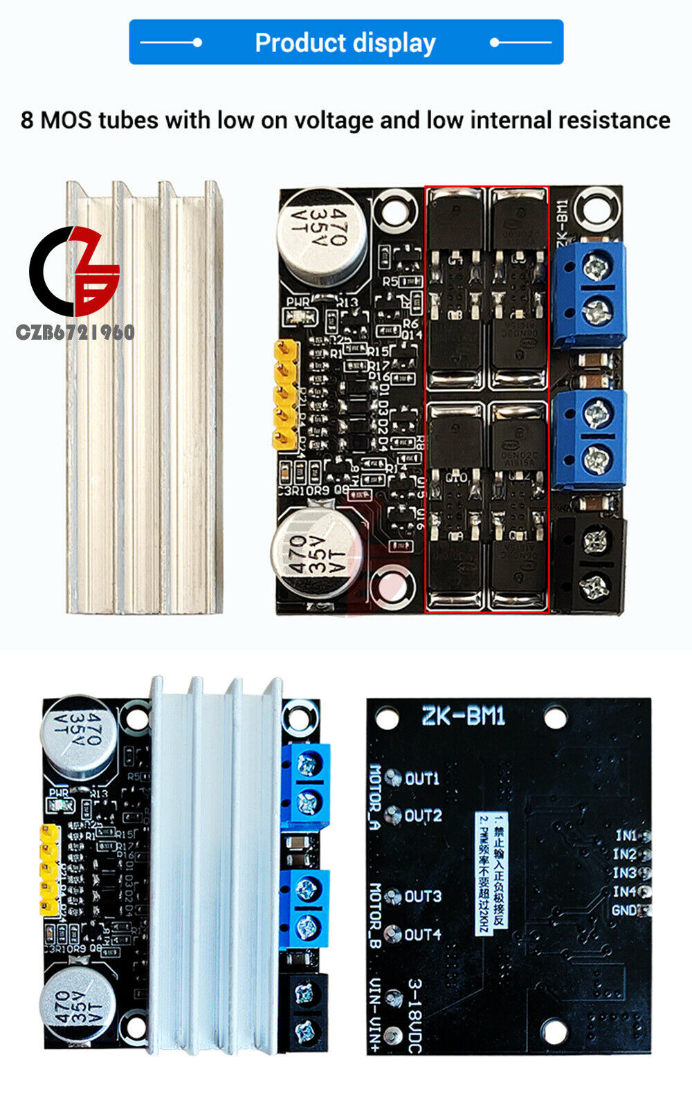 10A DC 3-18V Dual-Channel H-bridge DC Motor Drive Module PWM Adust Speed Dimming