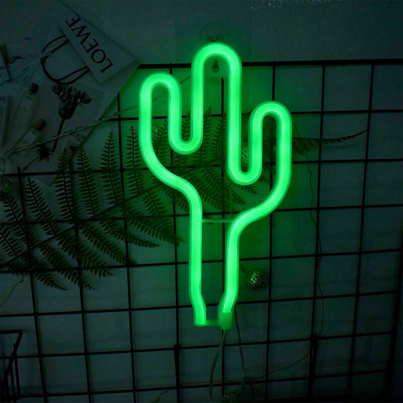 LED Cactus Neon Light Signs Wall Lamps Battery USB Operated for Kids Room Decor