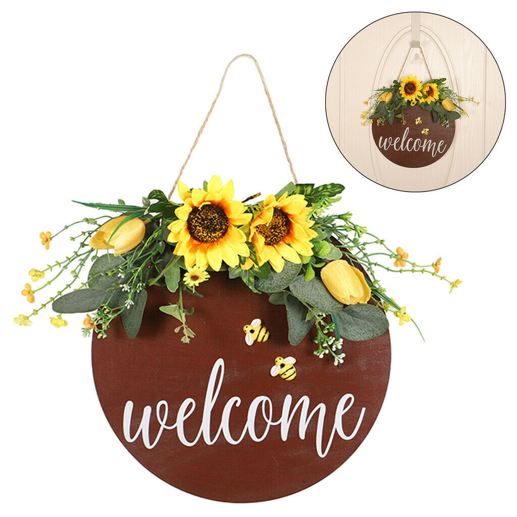Wooden Hanging Round Plaque Flower Wreath Gift Living Room Home Decoration