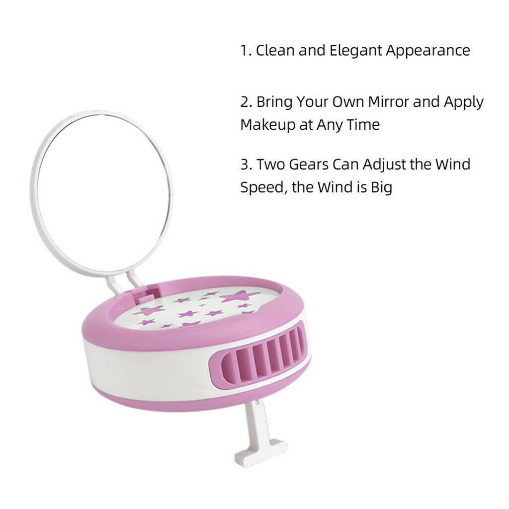 Mini Eyelashes Dryer Electric Air Conditioning Fan Nail Blower w/ Mirror Pink