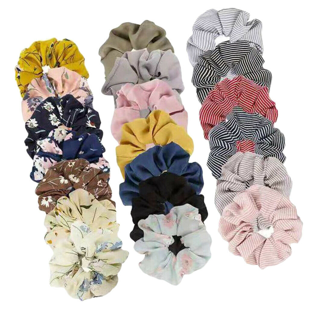20pack Women Floral Hair Scrunchies Mixed Color Rubber Hair Band Hair Ties