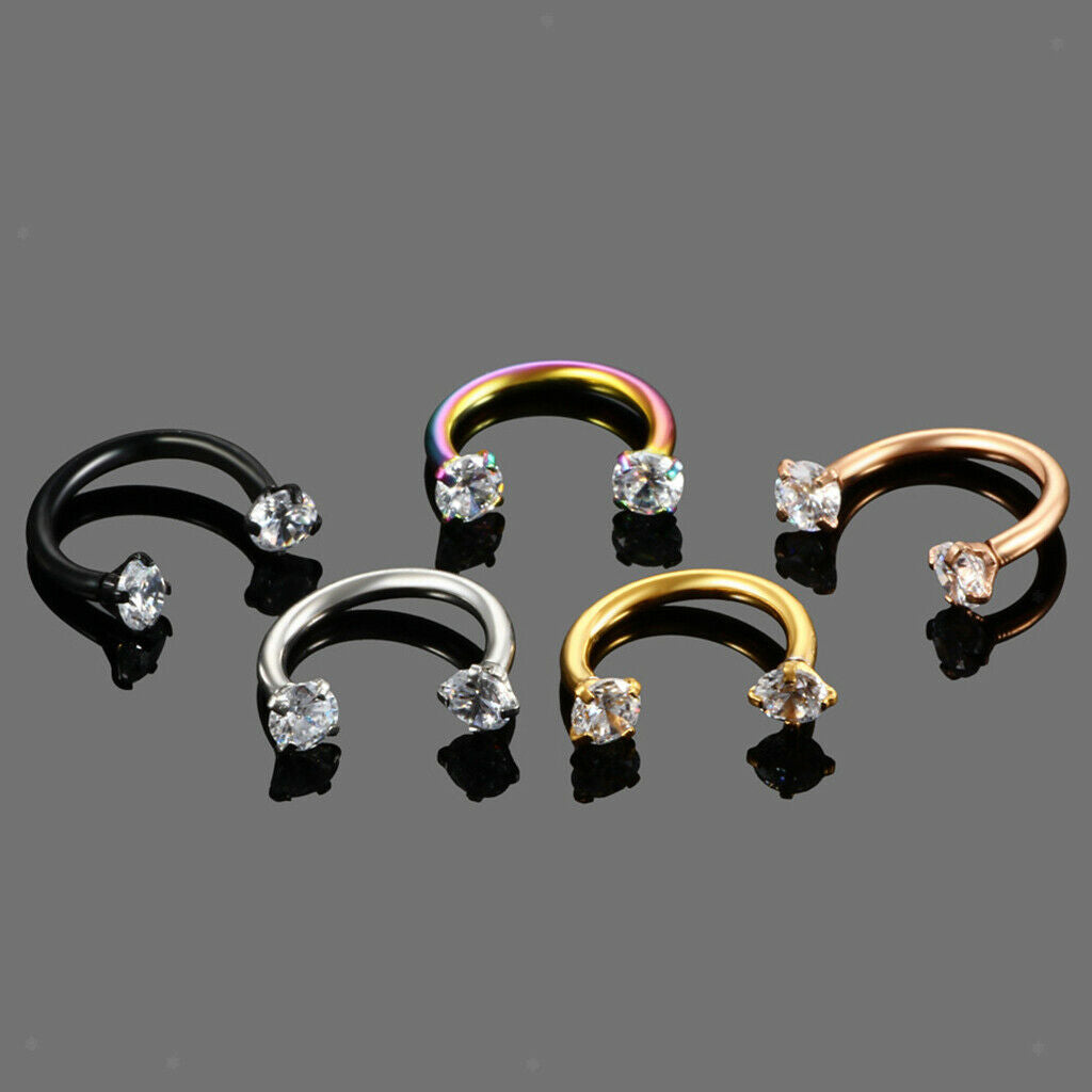 5pcs Zircon Nose Hoop Ring Barbell Tragus Helix Nose Piercing  16g
