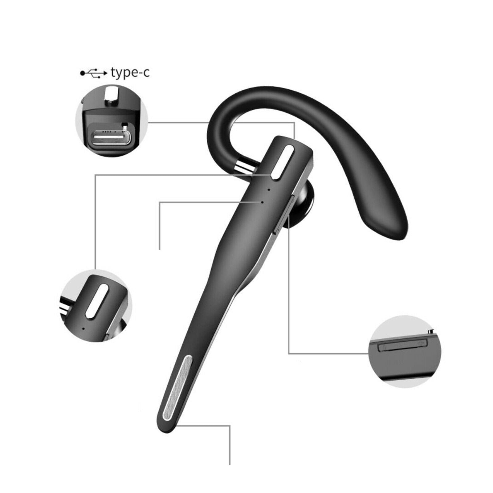 Bluetooth Earpiece for Cell Phones Hands-Free Headset with Mic Laptop Office