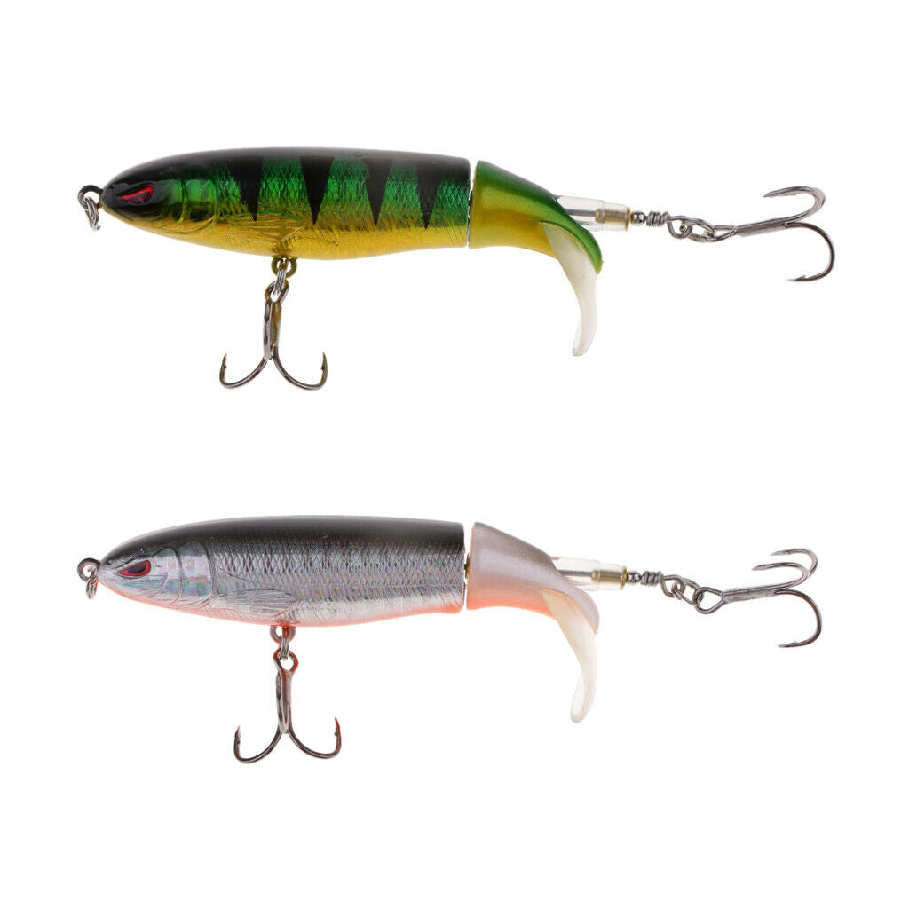Pack of 2pcs Flexible Rotate Tail Whopper Popper Fishing Lures Floating Hard