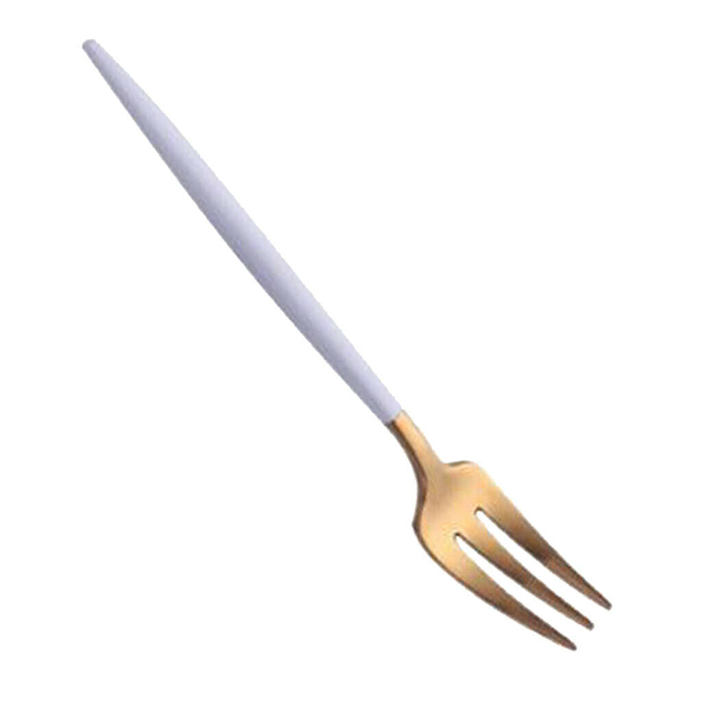 Stainless Dinner Fork Cake Flatware Cutlery Dessert Fork White + Golden