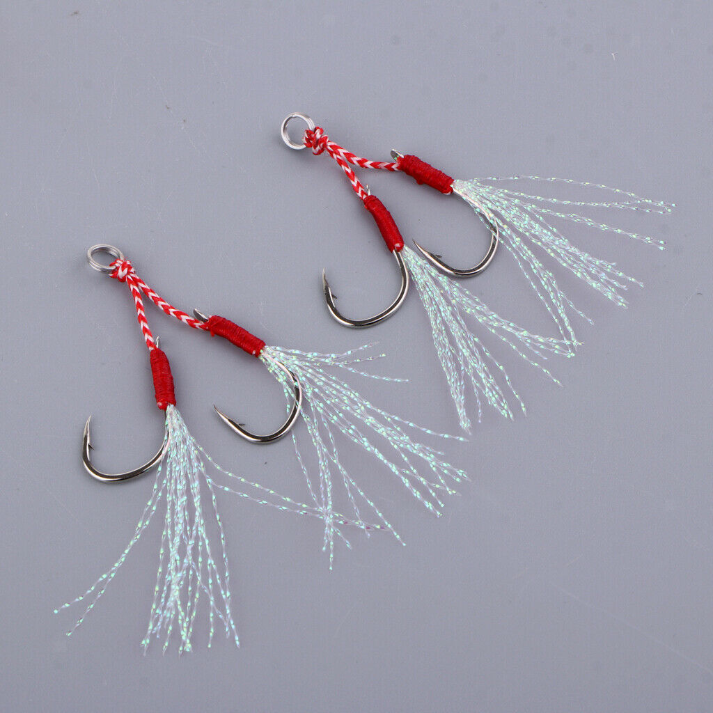 2pcs Stainless Steel Assist Hooks Sea Fishing Jig Jigging Barbed Hooks 13