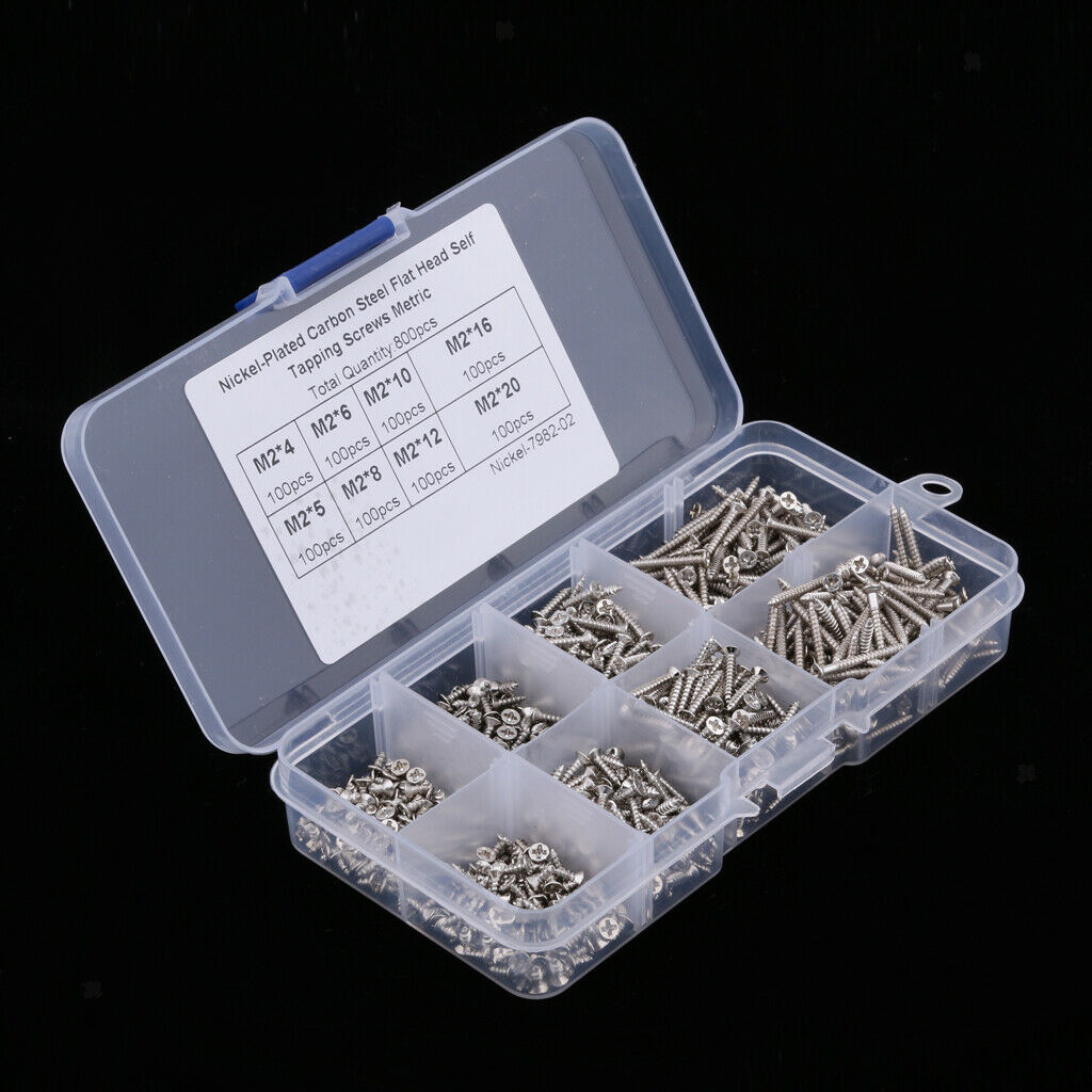 800 Pcs M2 Flat Head Cross Self Tapping Screws Assortment