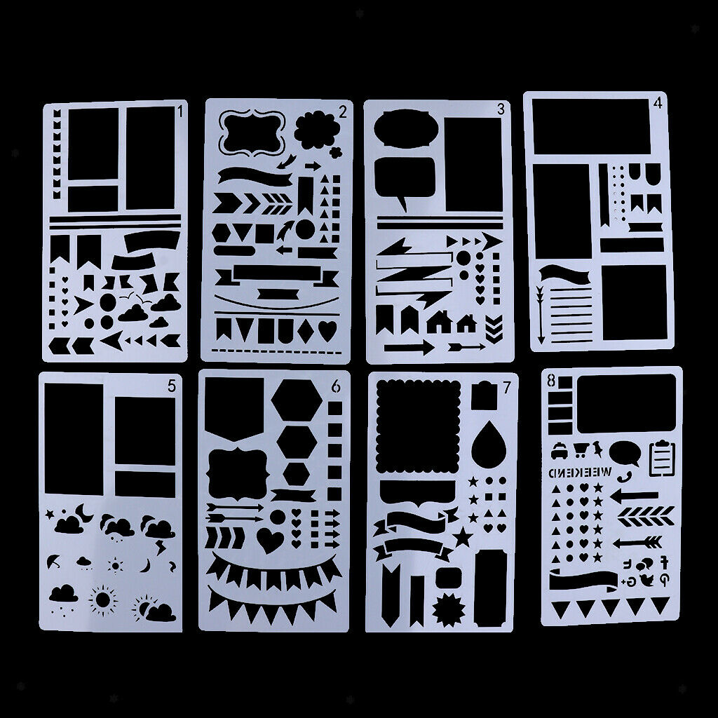 12x Journal Stencil Plastic Drawing Template Stencils for DIY Planner Diary