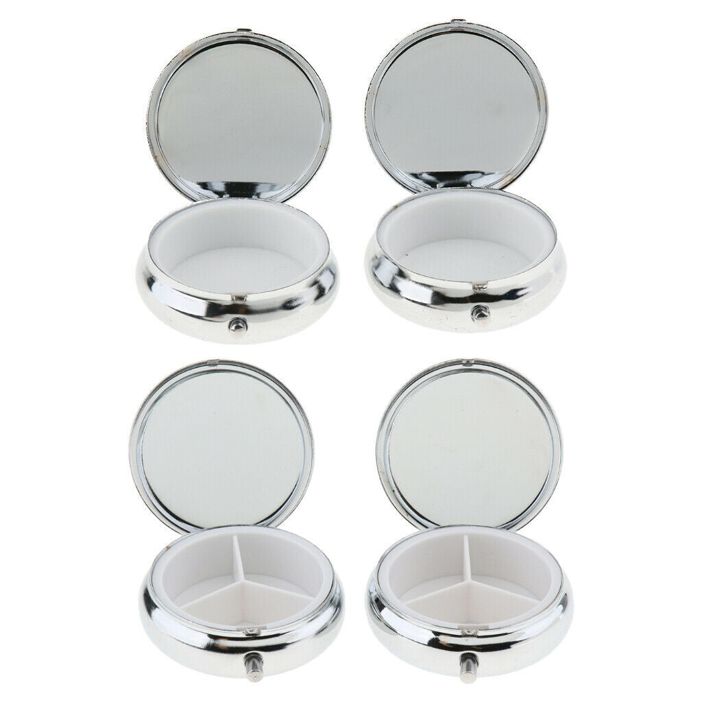 2 Compact Metal Pill Box Holder Travel Medicine Case Container for 3 Slots