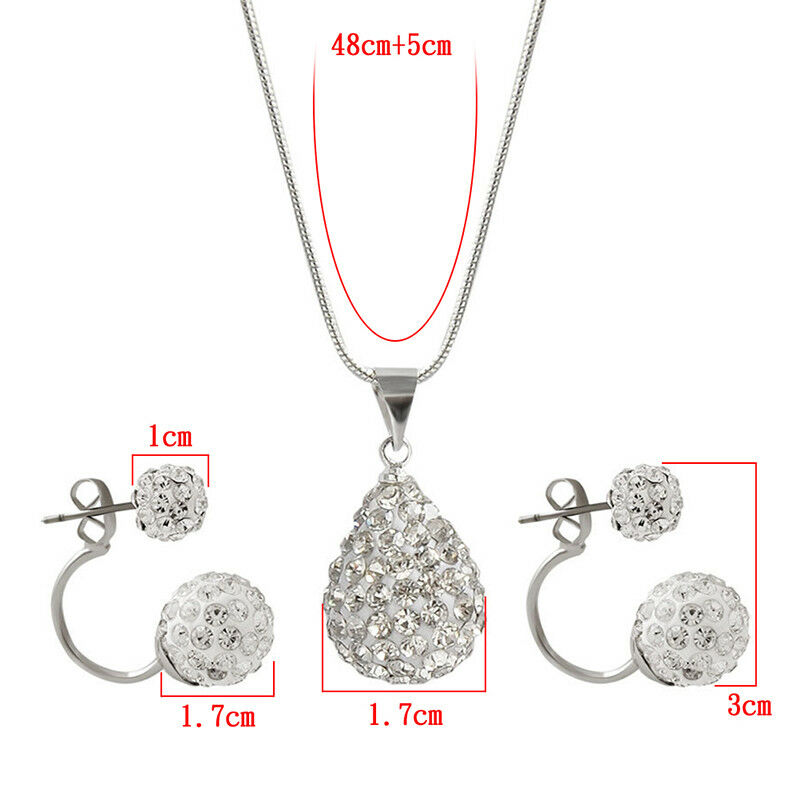 Fashion Crystal Ball Waterdrop Necklace Earrings Jewelry Set For Wedding .l8