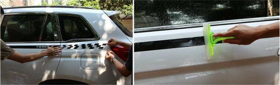 Car Body Side Door Vinyl Decals Sport Racing Stripe Graphic Stickers Black & Red