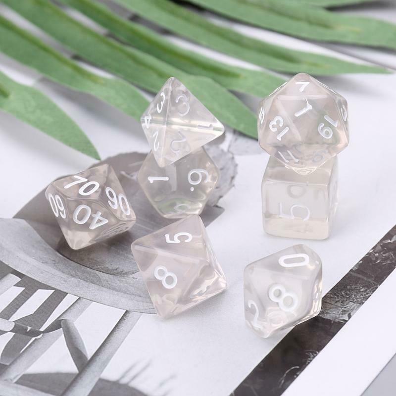 Set Of 7 Sided Polyhedral Dice For RPG DND D&D D4-D20 Clear
