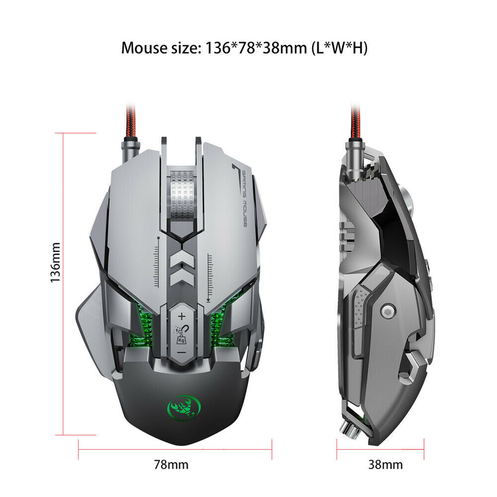 Professional Gaming Mouse 7 Programmable Buttons RGB LED USB Wired 6400DPI