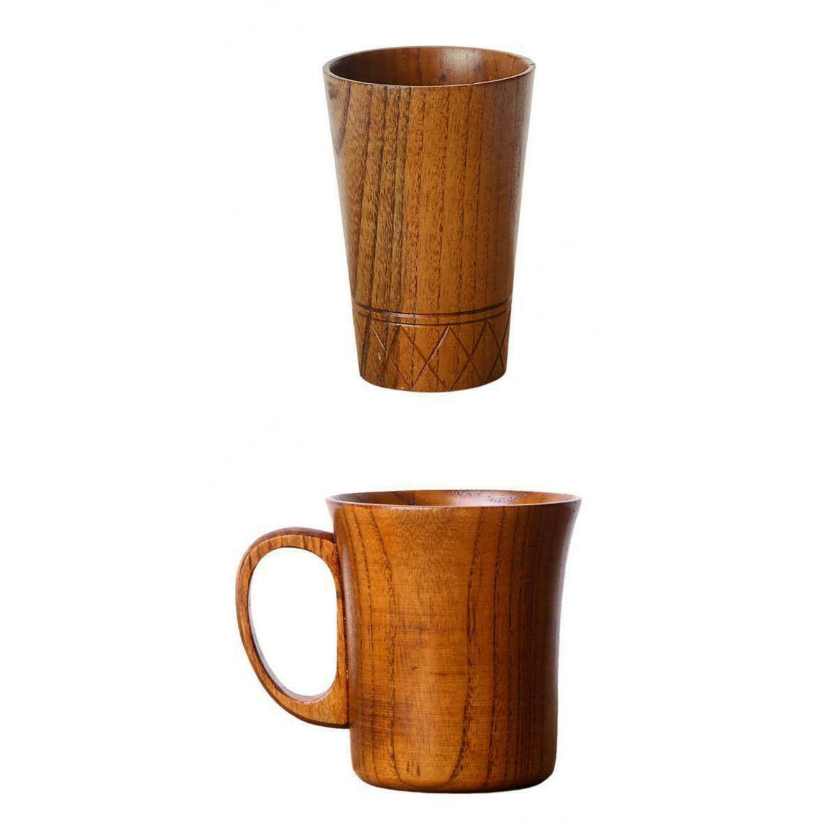 Pair Wooden Mug Tea Cups Beer Tankard Christmas Party Coffee Mug Brown Set