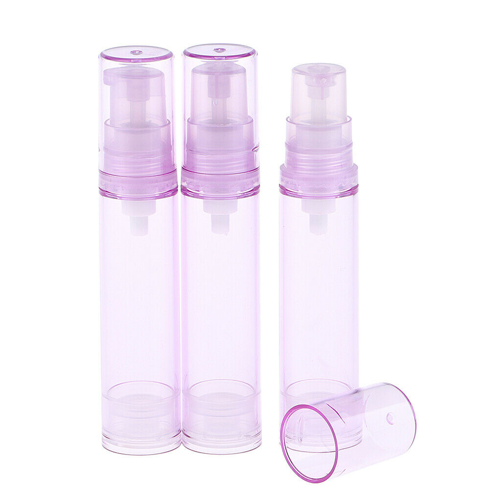 3x Empty Airless Vacuum Pump Bottles Travel Cosmetic Containers 10ml Purple