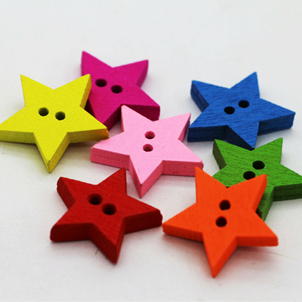 100pcs 2 Holes Lovely Wood Wooden Buttons Star Shape Craft Buttons Sewing