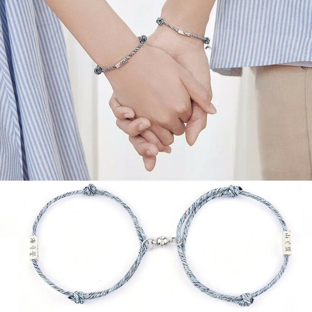 2Pcs Lover Friendship Rope Braided Distance Couple Magnetic Bracelet Set Jewelry
