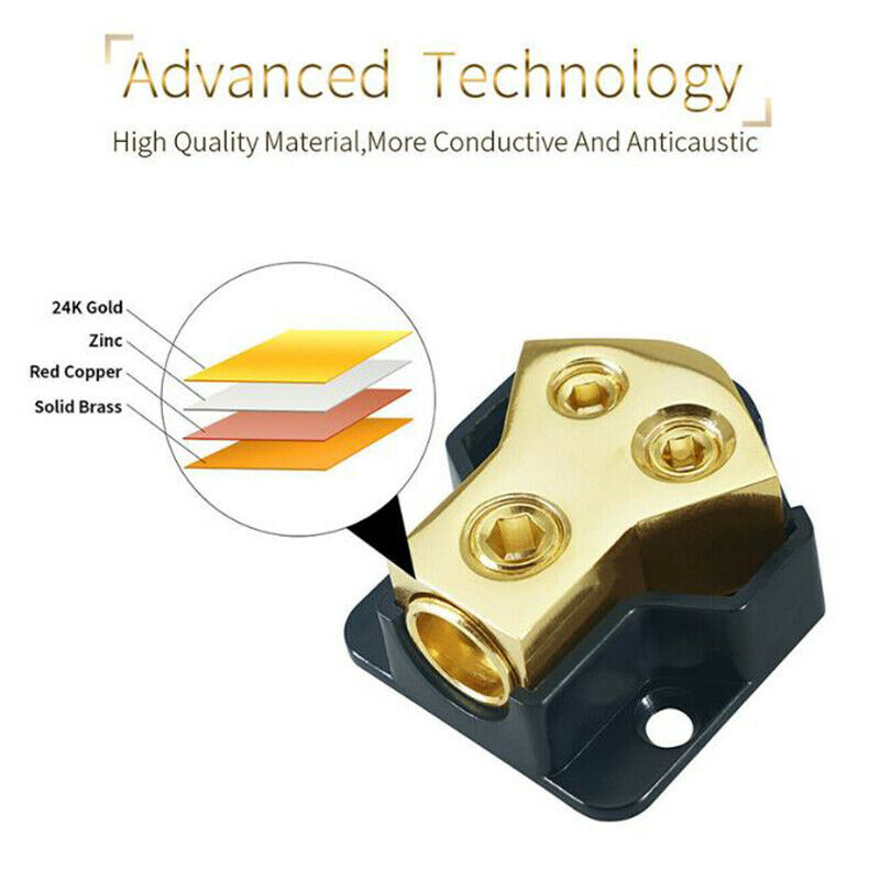 2 Way Power Distribution Block Power/Ground Splitter 0/4gauge AWG For Car A.f Tt