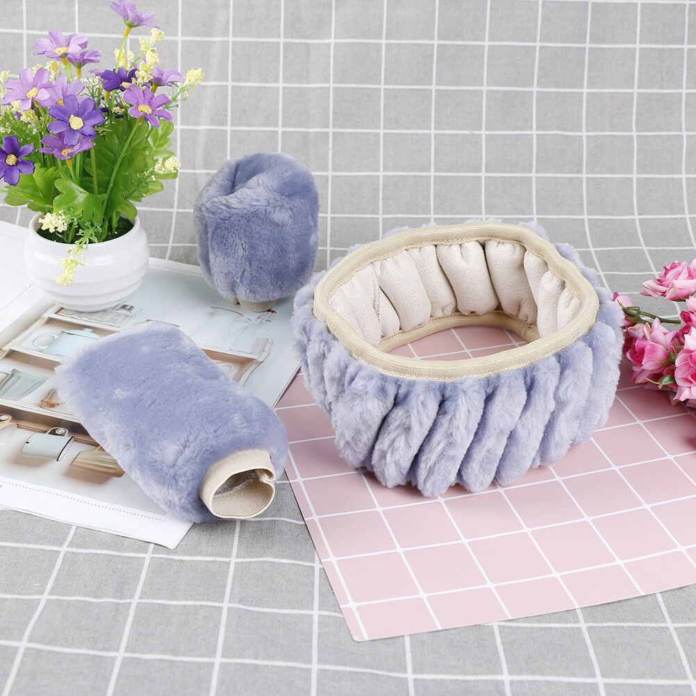 3Pcs/set Winter gray soft warm plush car steering wheel cover handbrake cover BD