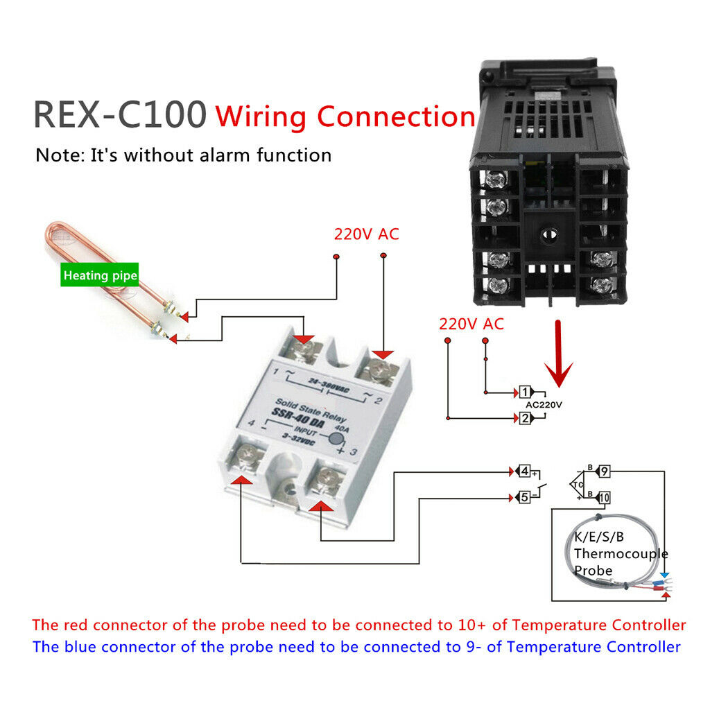 Intelligent AC PID Temperature Controller + max.40A SSR + K Thermocouple Kit