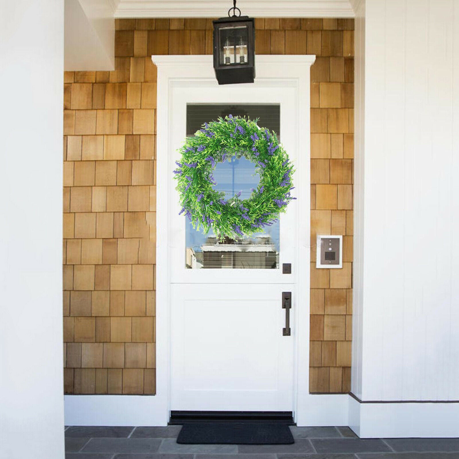 Artificial Lavender Wreath Faux Floral Front Door Wreath for Spring and Summer