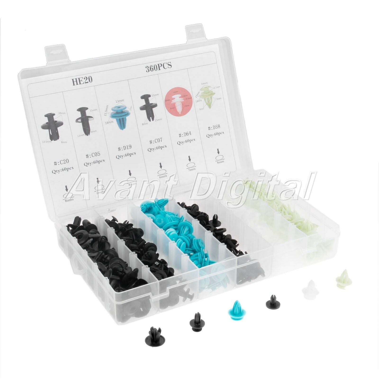 Universal 360pcs Car Mixed Fastener Transparent Boxed Door Clip Rivets Fender