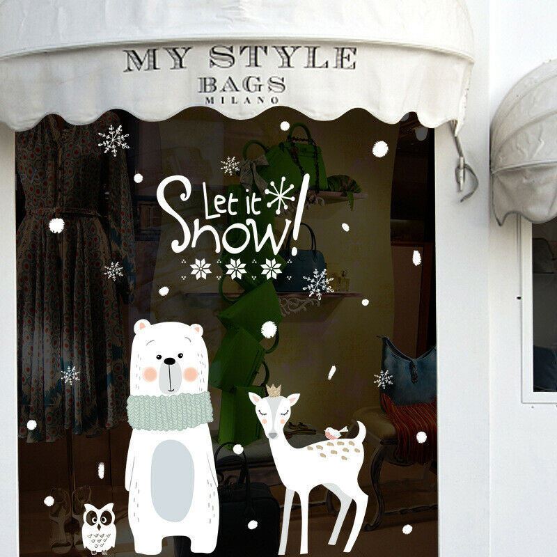 Large Christmas Bear Elk Wall Stickers Window Glass Stickers Art Des JD