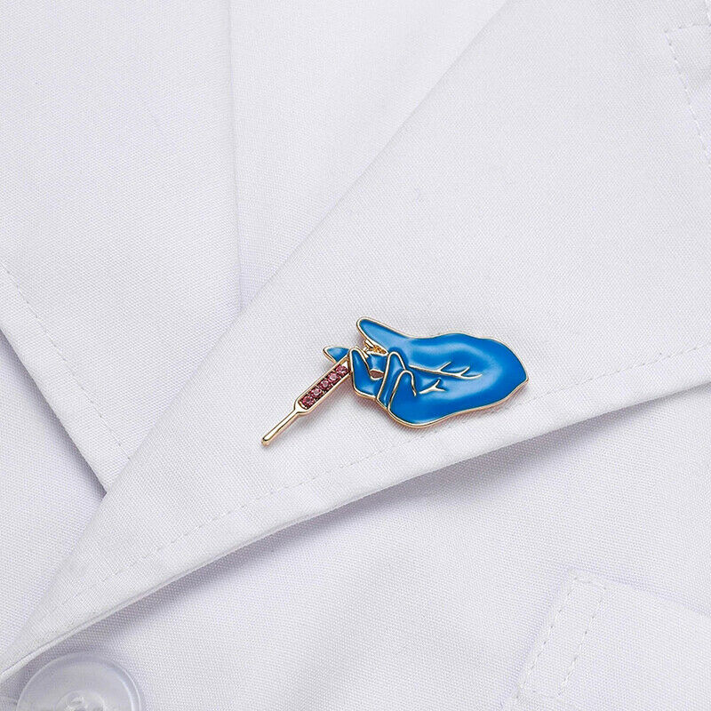 Enamel Metal Blue Brooch Doctors Nurses Gift Crystal Lapel Pins Ladies Jewel Tt