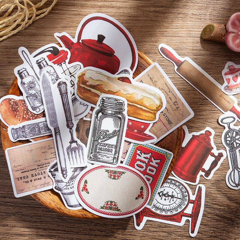 35Pcs Junk Journal Retro English Cooking Food Stickers Scrapbooking Diary Decor