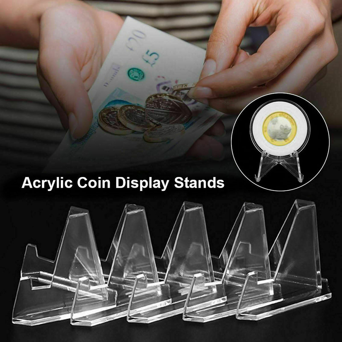 10Pcs Acrylic Display Stands Easel for Coins Cards Holders Thickened Tool Set US