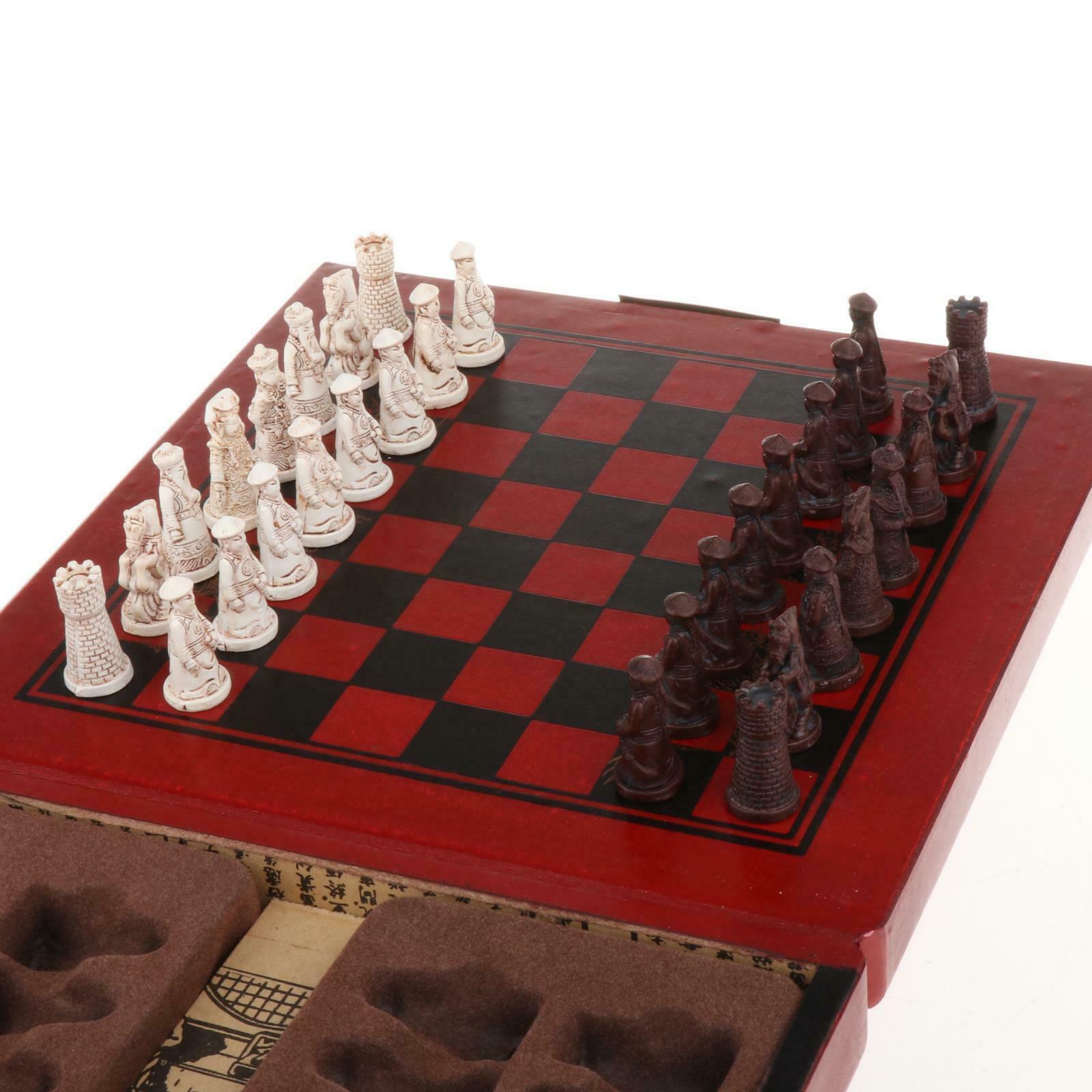 Wooden Folding Chess Set Foldable Chess Board Wood Playing Pieces Game Portable