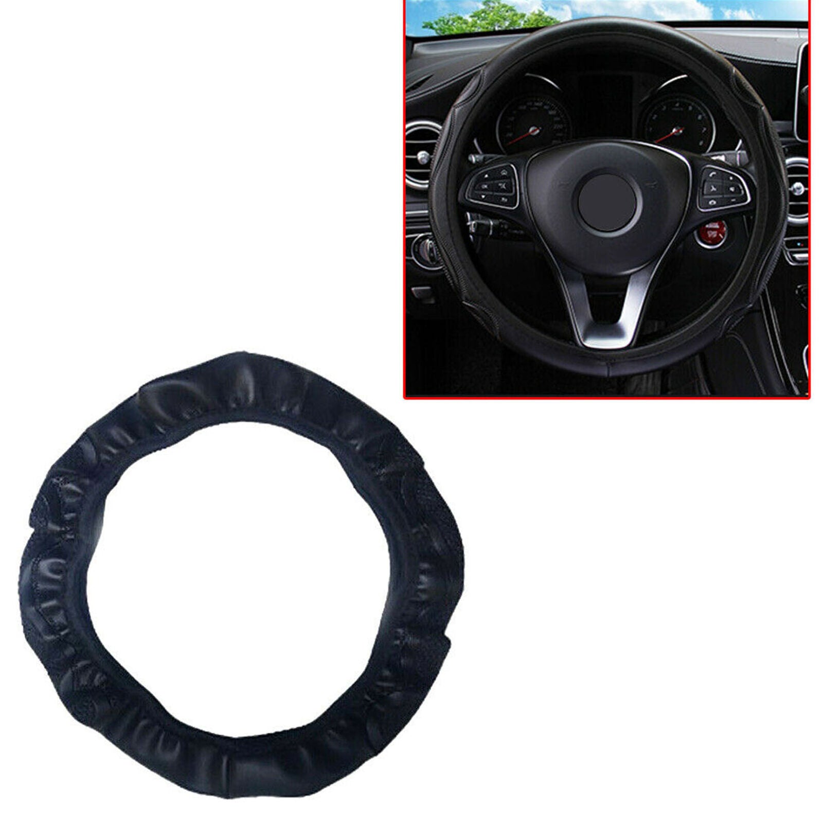 1x Black Car Steering Wheel Cover Leather Breathable Anti-slip Car Accessories